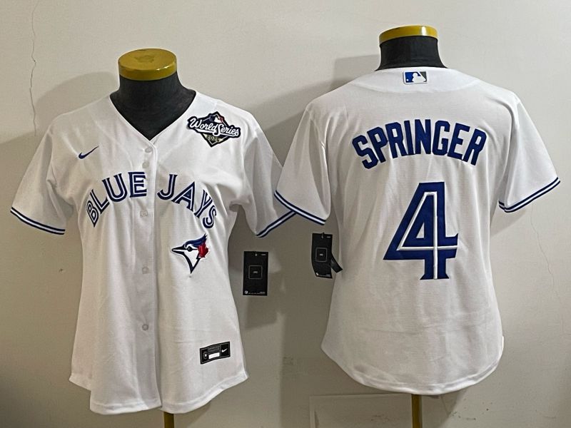 Women 2025 Toronto Blue Jays #4 Springer  white Game Nike MLB Jersey style 003->women mlb jersey->Women Jersey